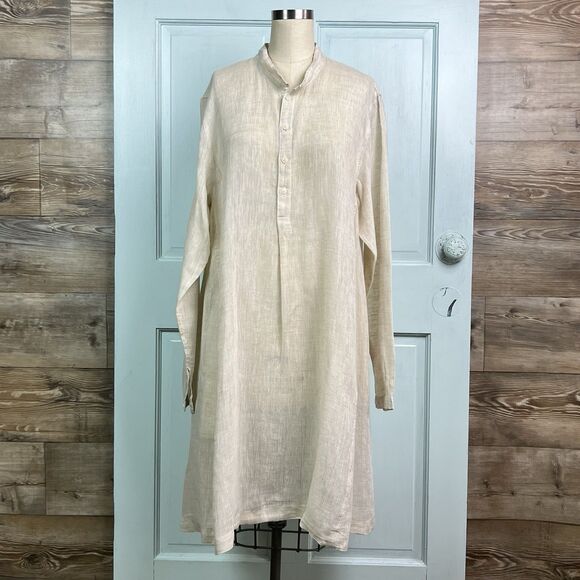 CP Shades Jasmine Tunic Dress 100% Linen Dress Long Sleeve Pockets Sz Large - Picture 1 of 13